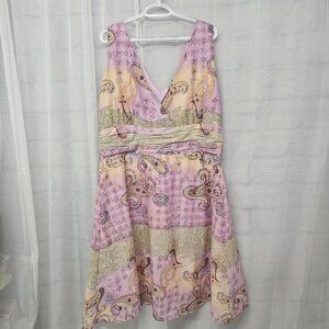 Erica Brooke Dress Lavender Peach Paisley Sleeveless Midi Boho Hippie Retro 14